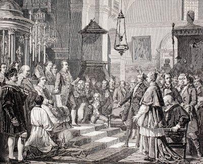 Juramento de los diputados durante la sesión inaugural de las Cortes de Cádiz, España, 1810, de 